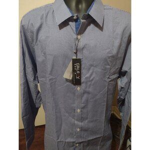 New Galaxy by Harvic Blue Check Slim Fit Casual Long Sleeve Button Shirt 2XL NWT